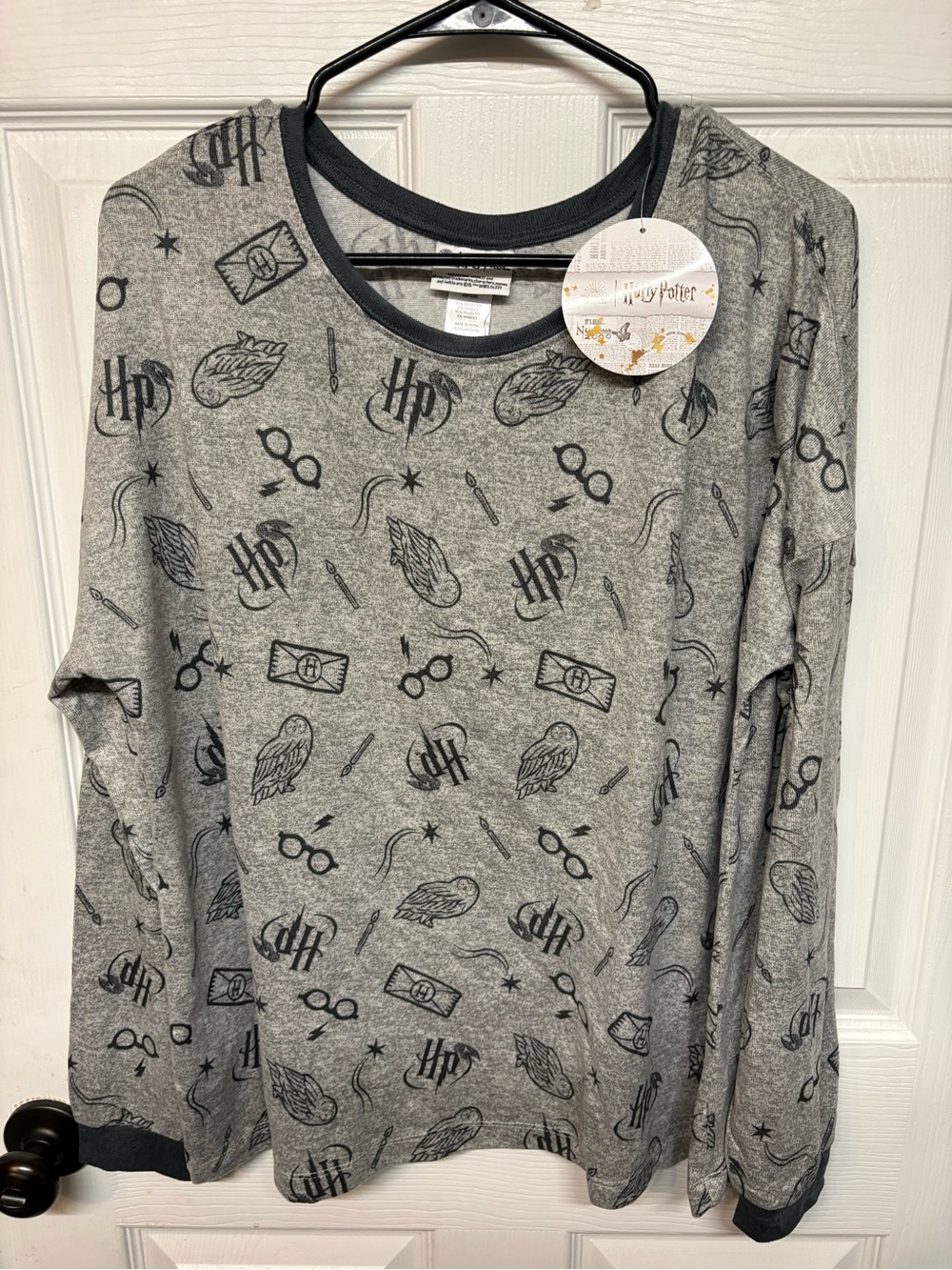 Warner Bros. Harry Potter Grey Long Sleeve Tee with Black Icons